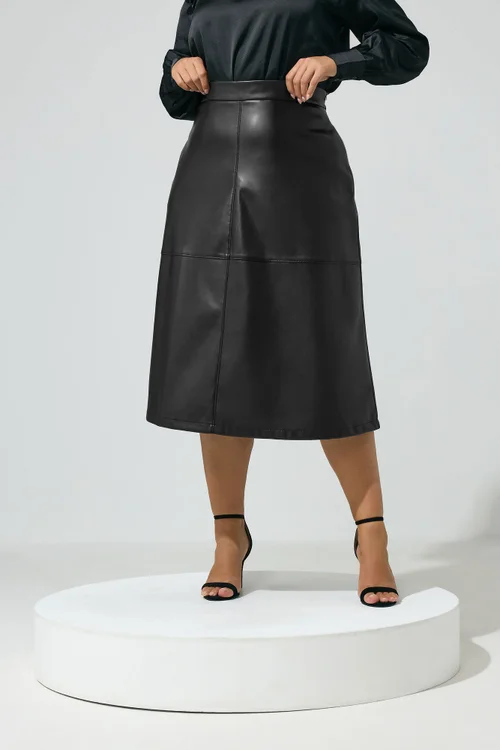 Yours London Curve Black Faux Leather Skirt - 22 Image 1