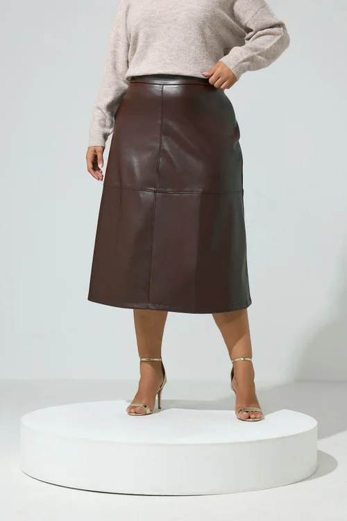 Yours London Curve Chocolate Brown Faux Leather Skirt - 10 Image 1