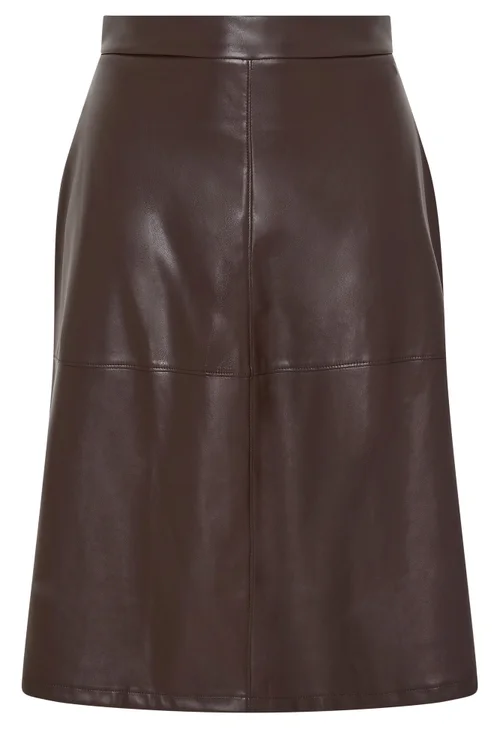 Yours London Curve Chocolate Brown Faux Leather Skirt - 10 Image 5
