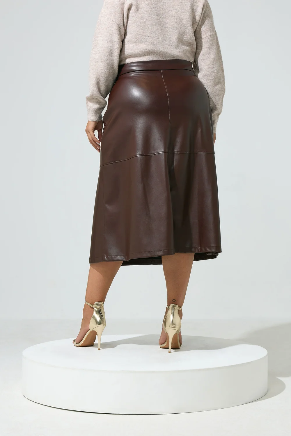 Yours London Curve Chocolate Brown Faux Leather Skirt - 10 Image 3