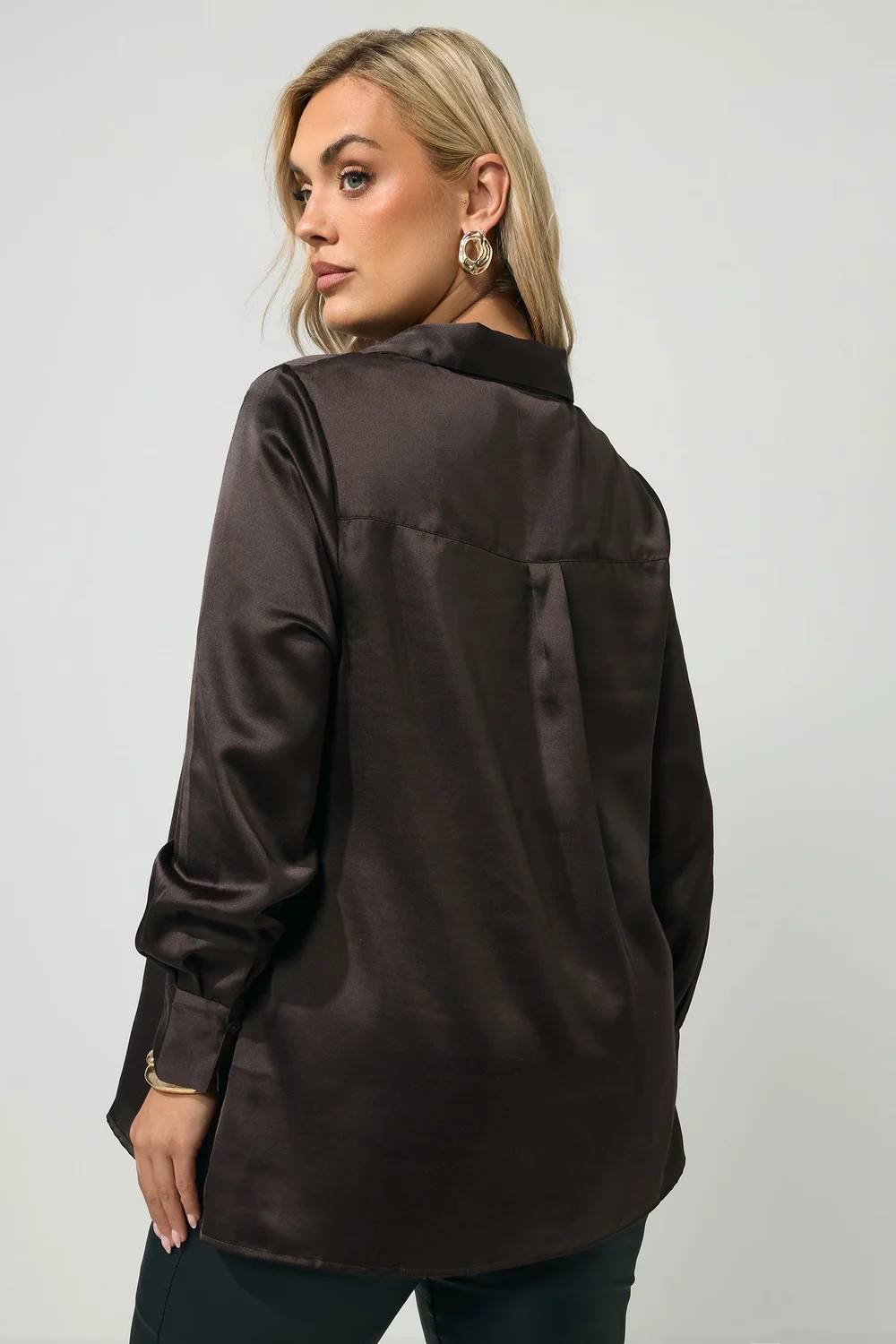 Yours London Curve Chocolate Brown Satin Shirt - 22 Image 4