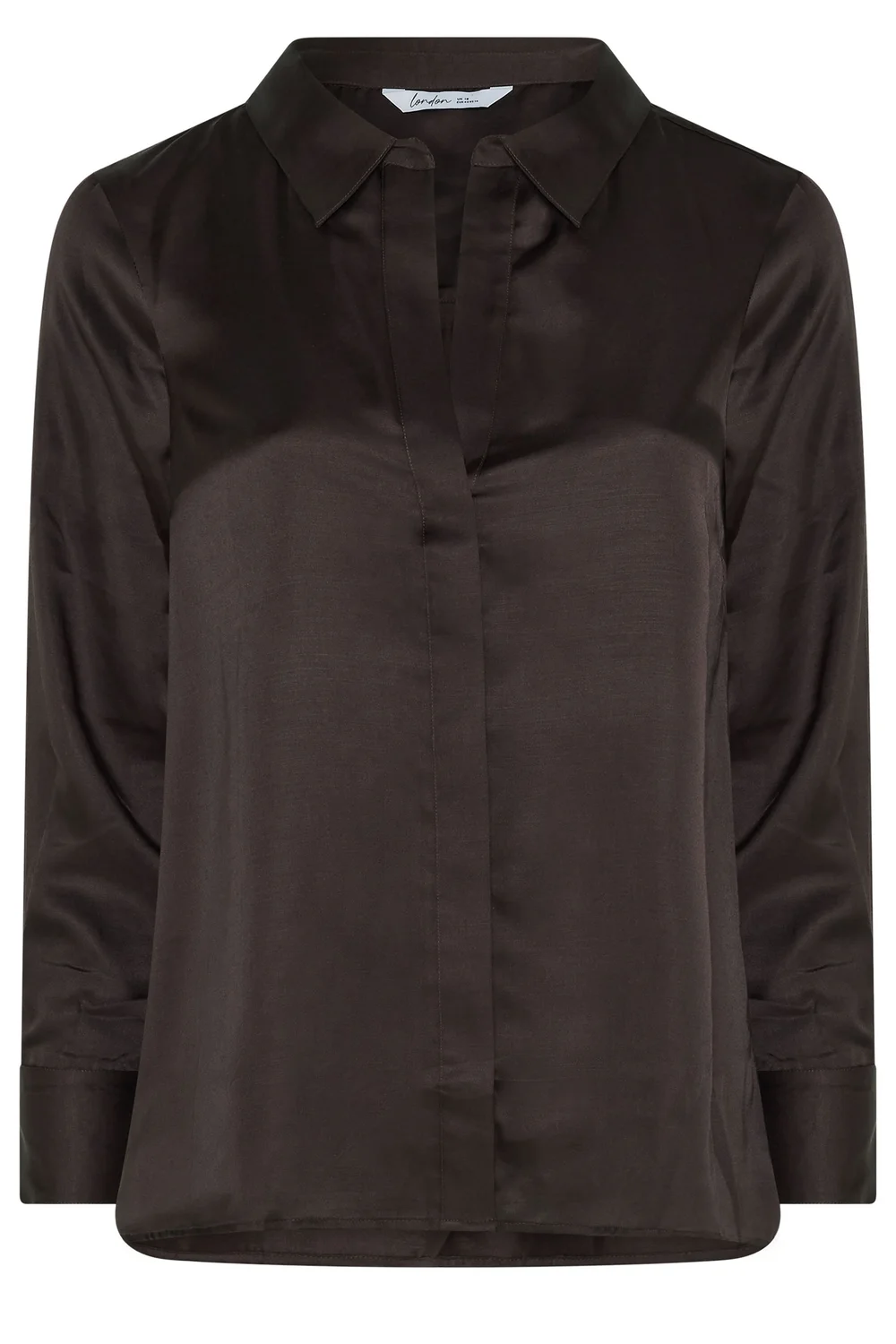 Yours London Curve Chocolate Brown Satin Shirt - 22 Image 2