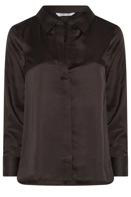 Yours London Curve Chocolate Brown Satin Shirt - 22 Image 2