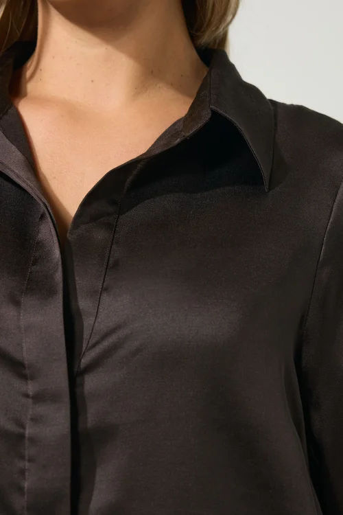 Yours London Curve Chocolate Brown Satin Shirt - 22 Image 5