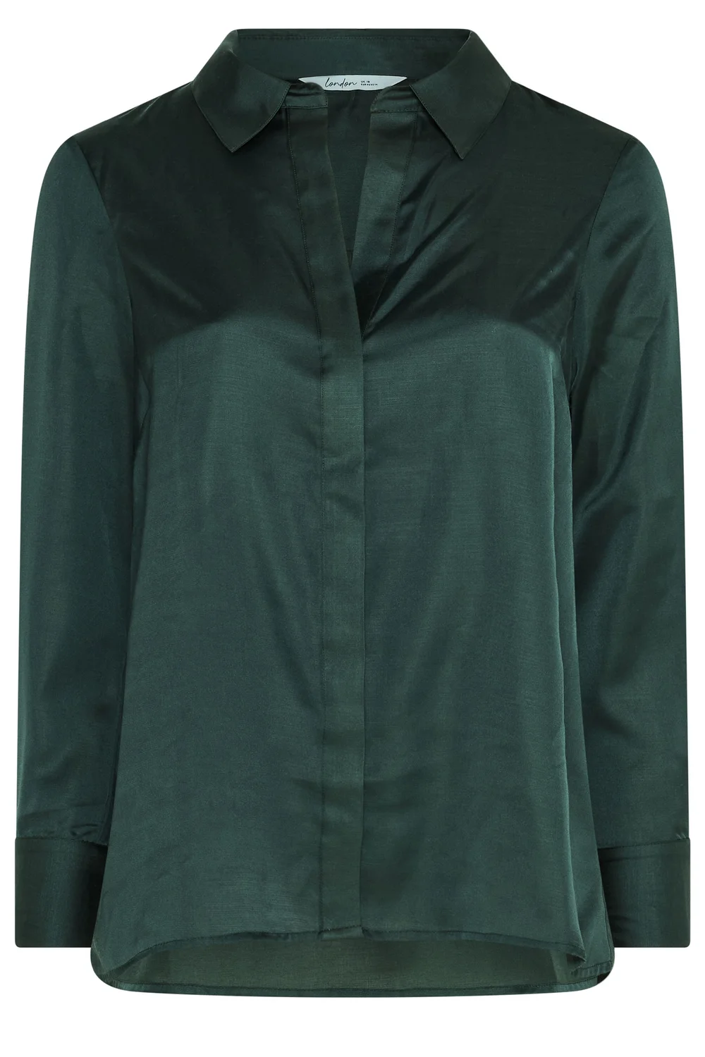 Yours London Curve Green Satin Open Collar Shirt - 24 Image 5