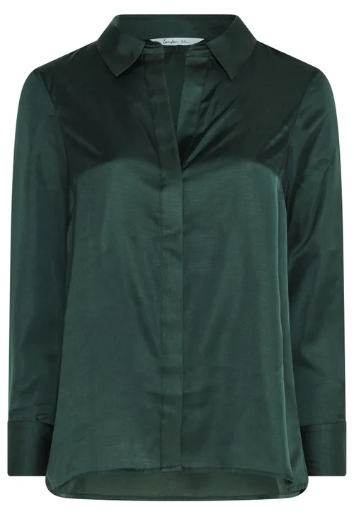 Yours London Curve Green Satin Open Collar Shirt - 24 Image 5