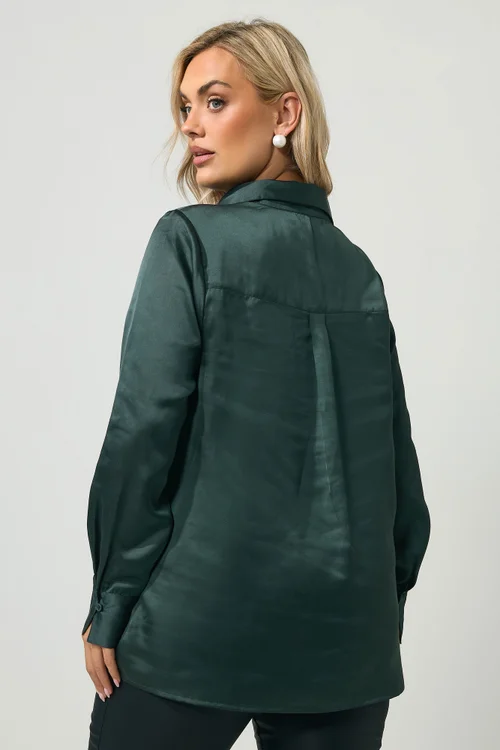 Yours London Curve Green Satin Open Collar Shirt - 24 Image 2