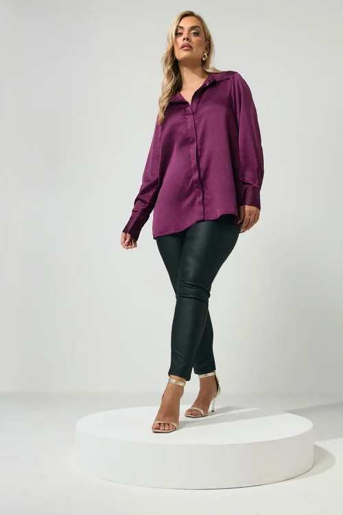 Yours London Curve Purple Satin Shirt - 30-32 Image 3