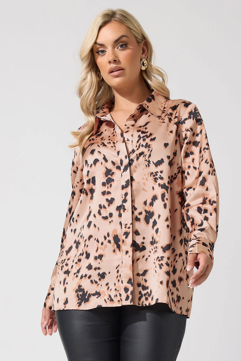 Yours London Curve Brown Animal Satin Shirt - 20 Image 1