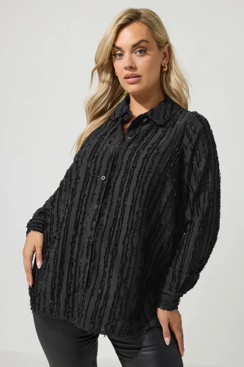 Yours London Curve Black Textured Stripe Shirt - 16 Image 1