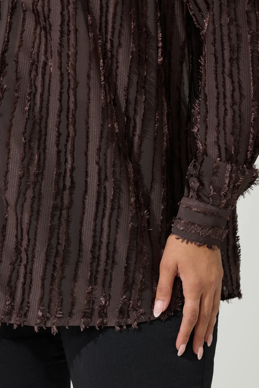 Yours London Curve Chocolate Brown Textured Stripe Shirt - 24 Image 5