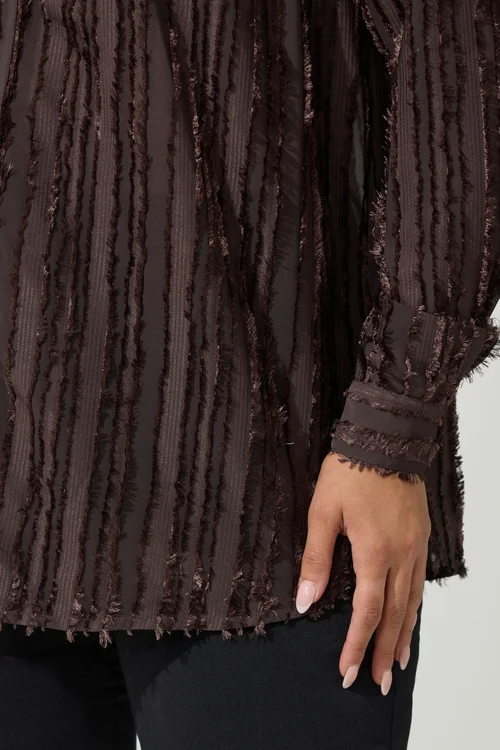 Yours London Curve Chocolate Brown Textured Stripe Shirt - 24 Image 5