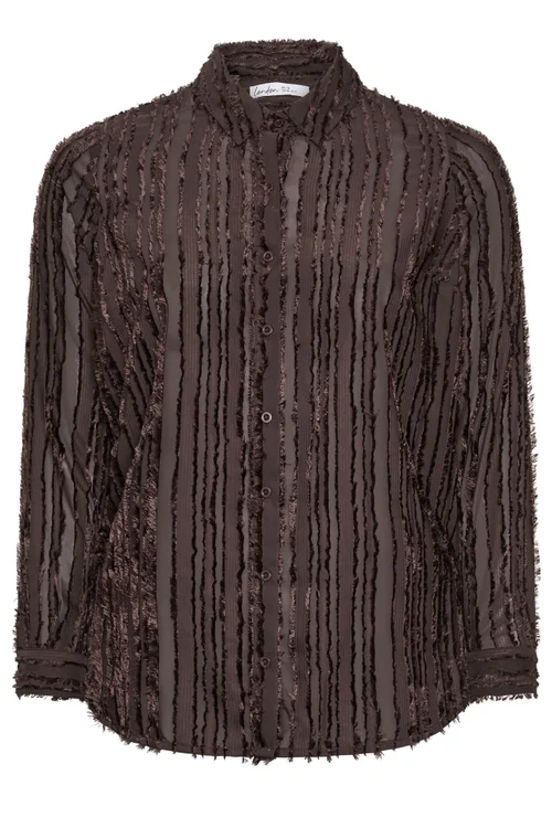 Yours London Curve Chocolate Brown Textured Stripe Shirt - 24 Image 2