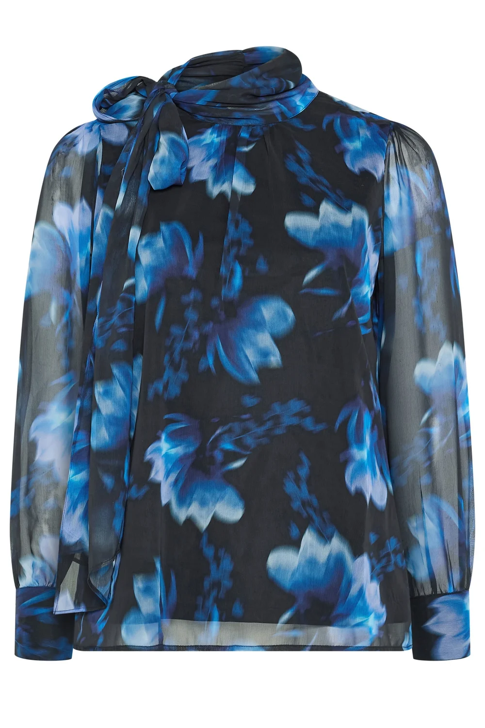 Yours London Curve Blue Blurred Floral Bow Blouse - 18 Image 5