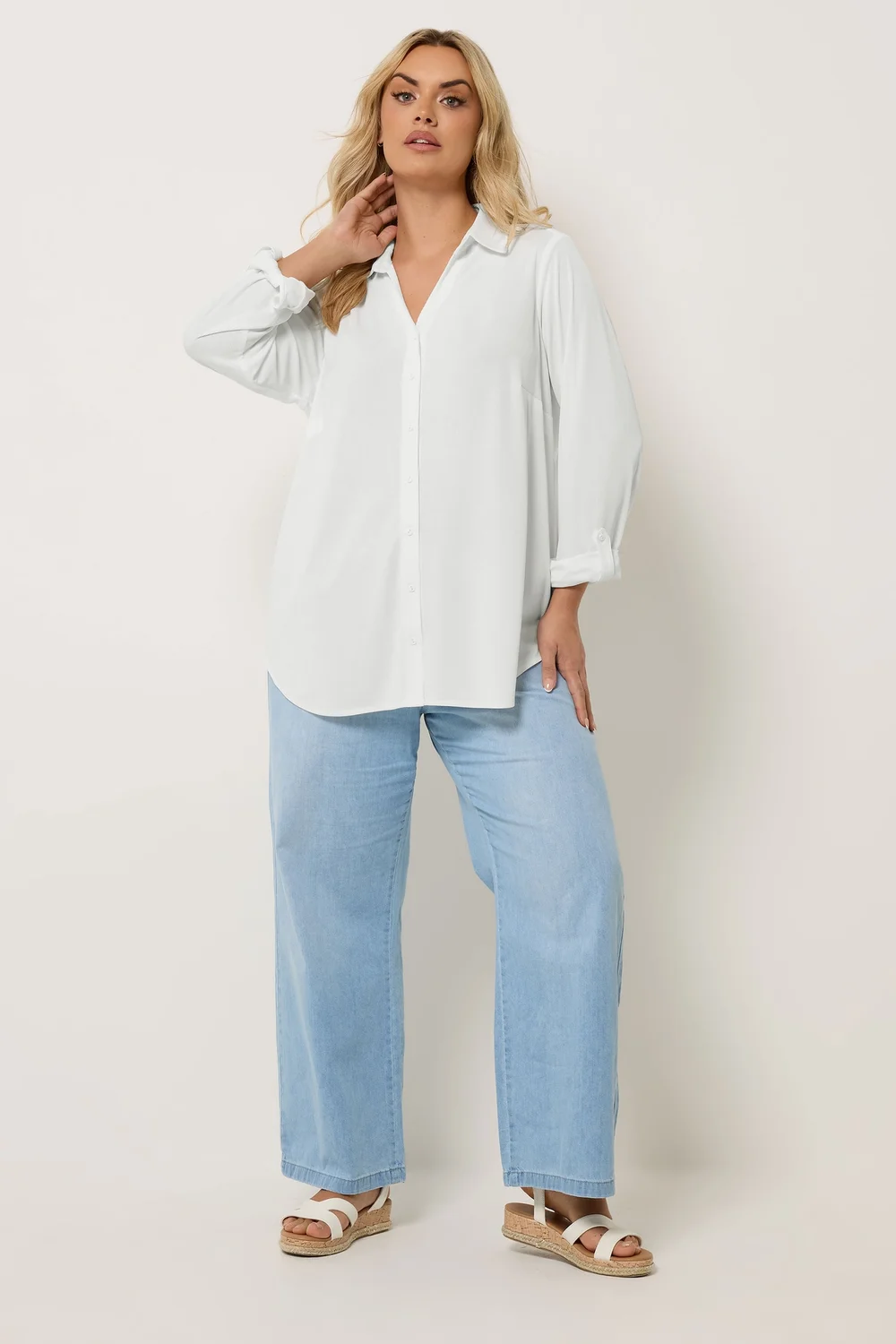 Yours Curve Ivory White Ribbed Shirt - 30-32 Image 2
