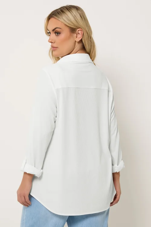 Yours Curve Ivory White Ribbed Shirt - 30-32 Image 3