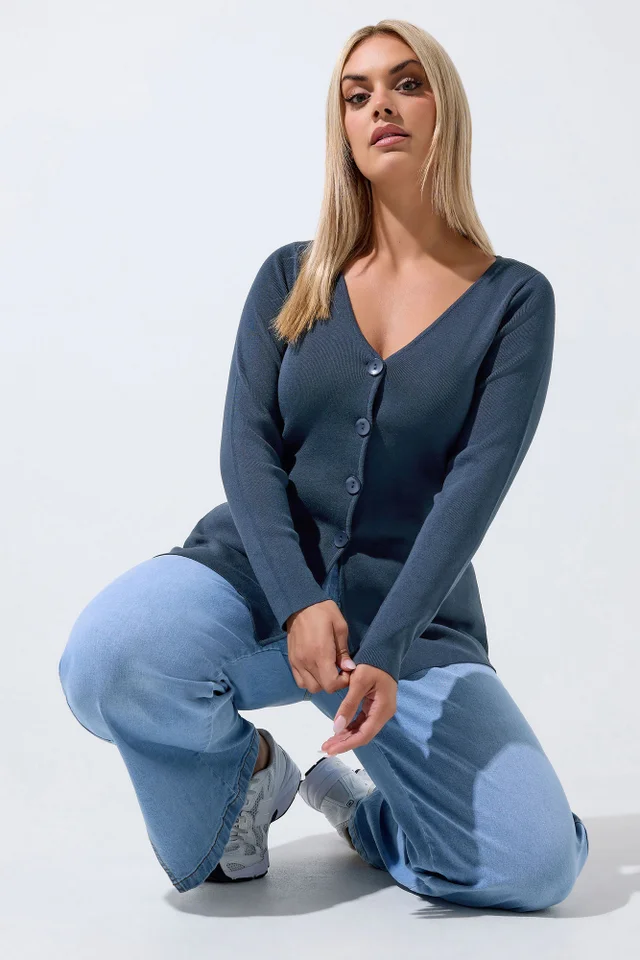 Yours Limited Curve Navy Blue Flare Hem Cardigan
