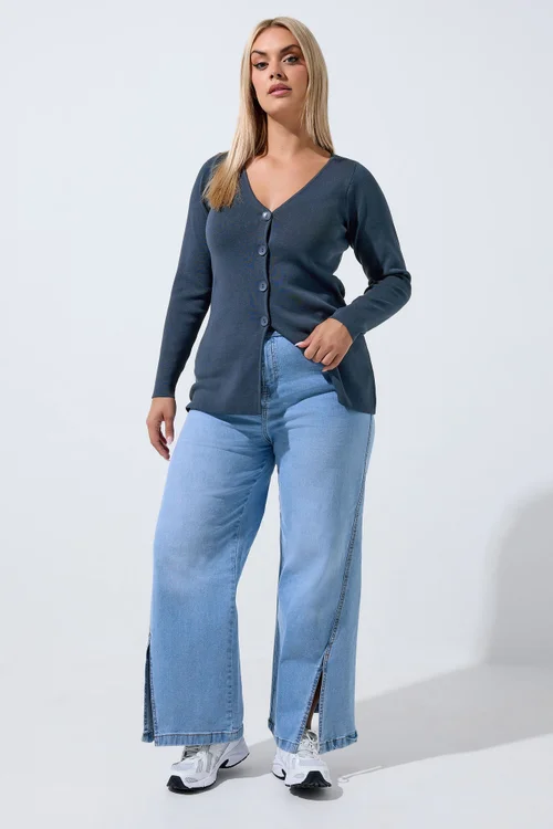 Yours Limited Curve Navy Blue Flare Hem Cardigan - 10-12 Image 3