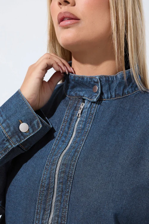 Yours Limited Curve Indigo Blue Funnel Neck Denim Jacket - 26-28 Image 5