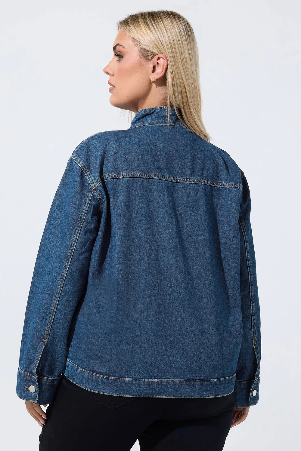 Yours Limited Curve Indigo Blue Funnel Neck Denim Jacket - 26-28 Image 4