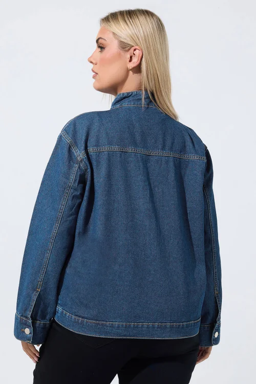 Yours Limited Curve Indigo Blue Funnel Neck Denim Jacket - 26-28 Image 4