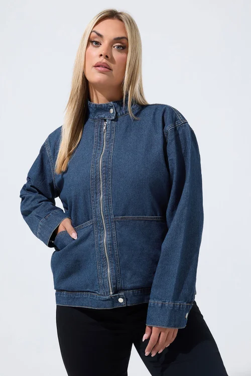 Yours Limited Curve Indigo Blue Funnel Neck Denim Jacket - 26-28 Image 2