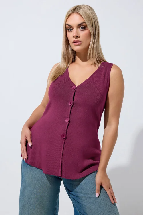 Yours Limited Curve Burgundy Red Flare Hem Waistcoat - 26-28 Image 1