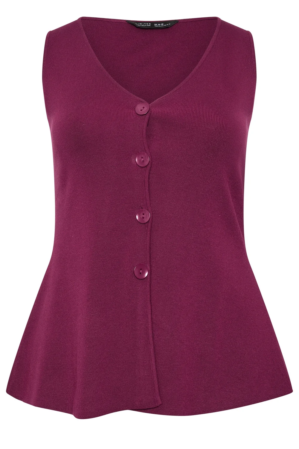 Yours Limited Curve Burgundy Red Flare Hem Waistcoat - 26-28 Image 4