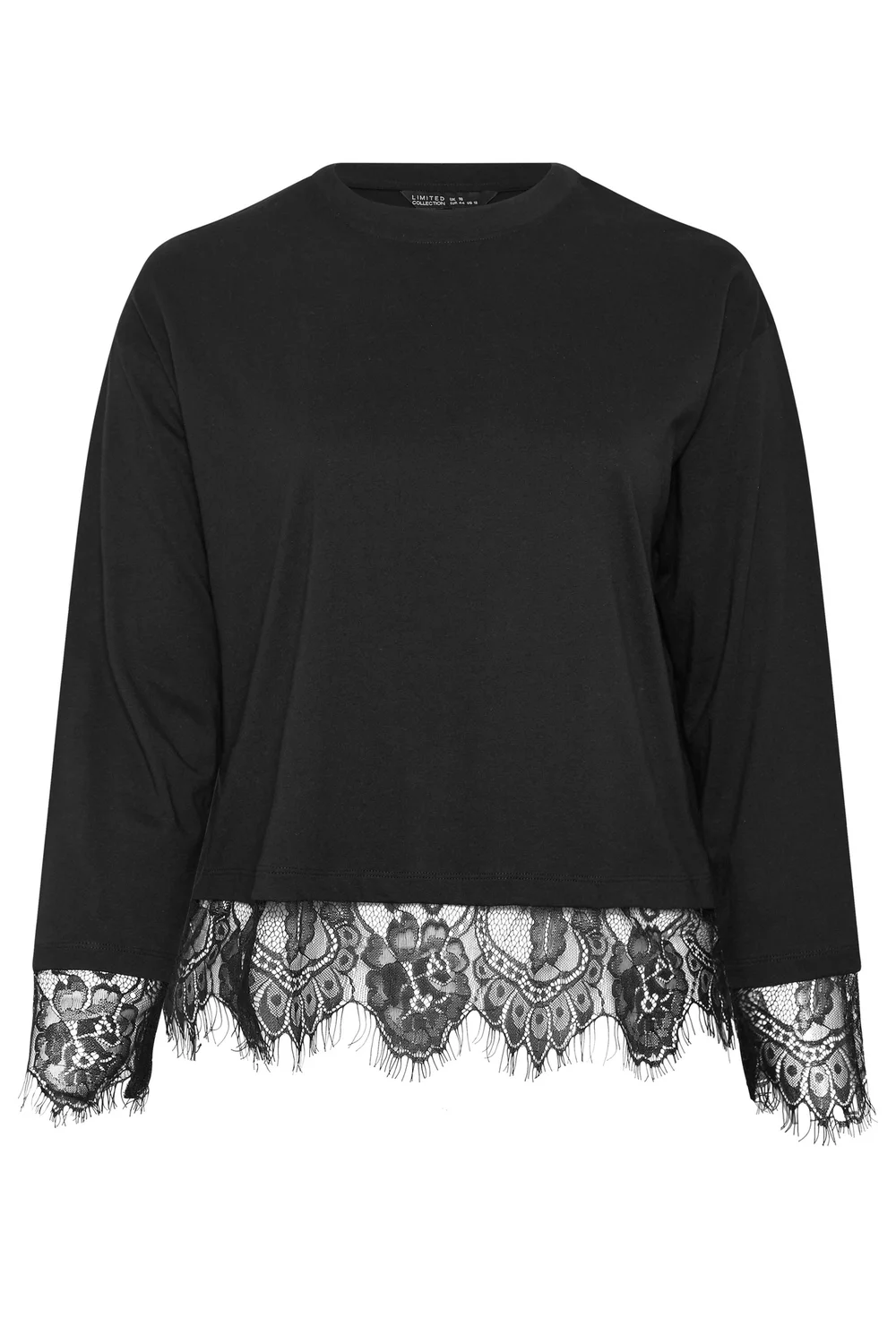 Yours Limited Curve Black Long Sleeve Lace Hem Top - 18 Image 5