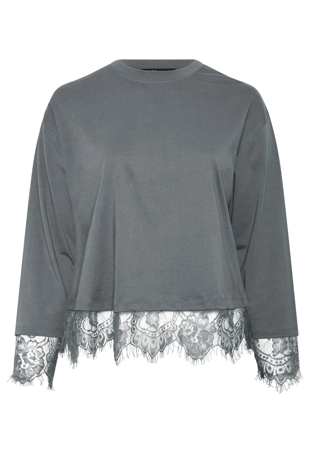 Yours Limited Curve Grey Lace Hem Long Sleeve Top - 10 Image 5