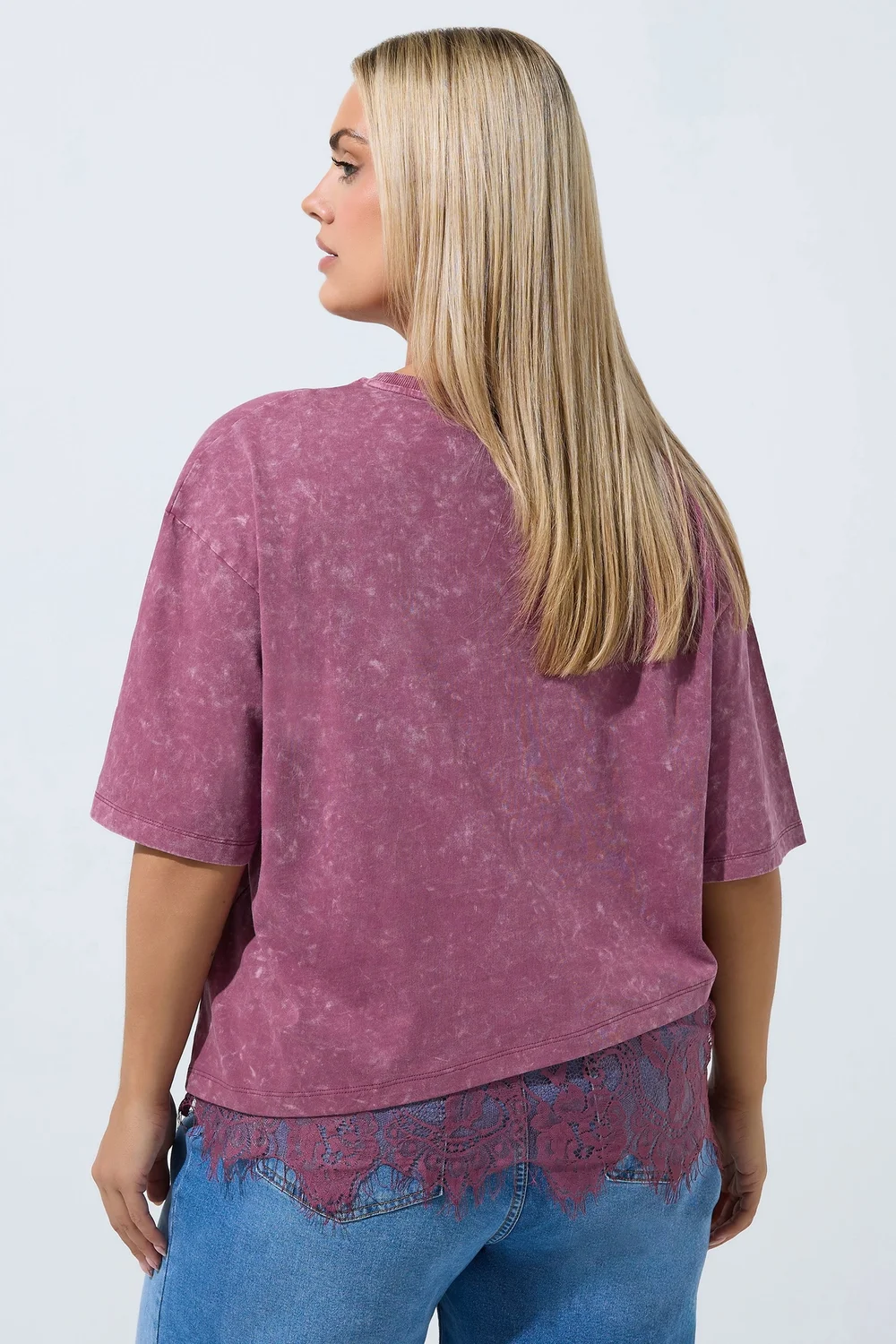Yours Limited Collection Curve Burgundy Red Acid Wash Lace T-Shirt - 10 Image 3