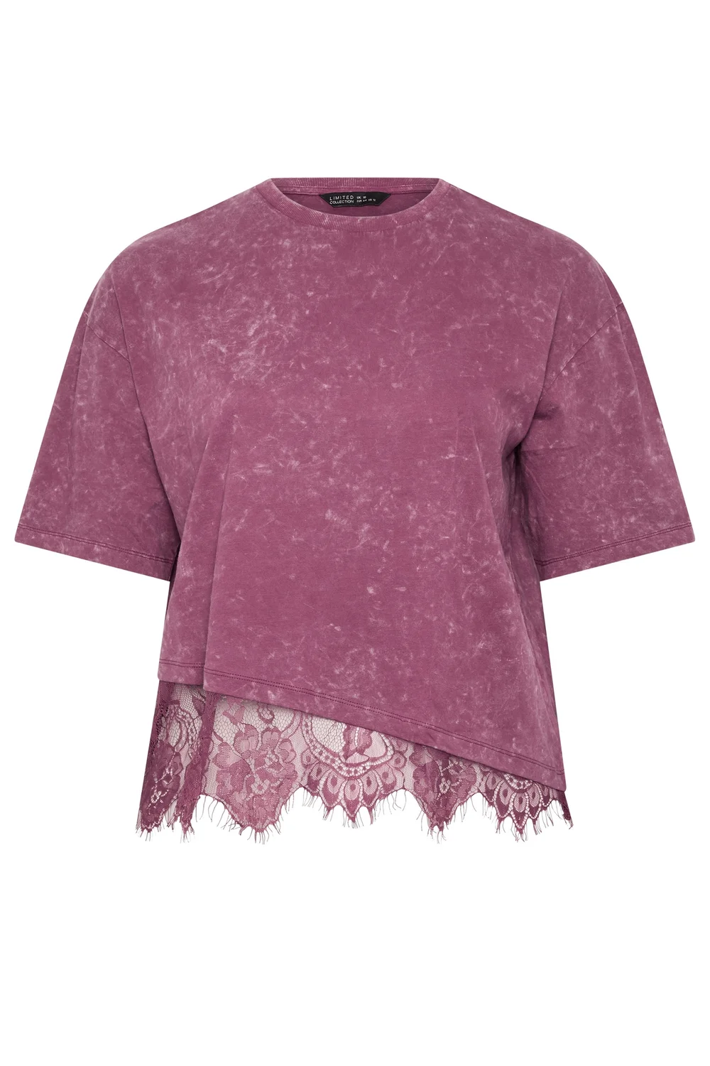 Yours Limited Collection Curve Burgundy Red Acid Wash Lace T-Shirt - 10 Image 5
