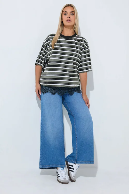 Yours Limited Collection Curve Black Stripe Lace T-Shirt - 16 Image 2