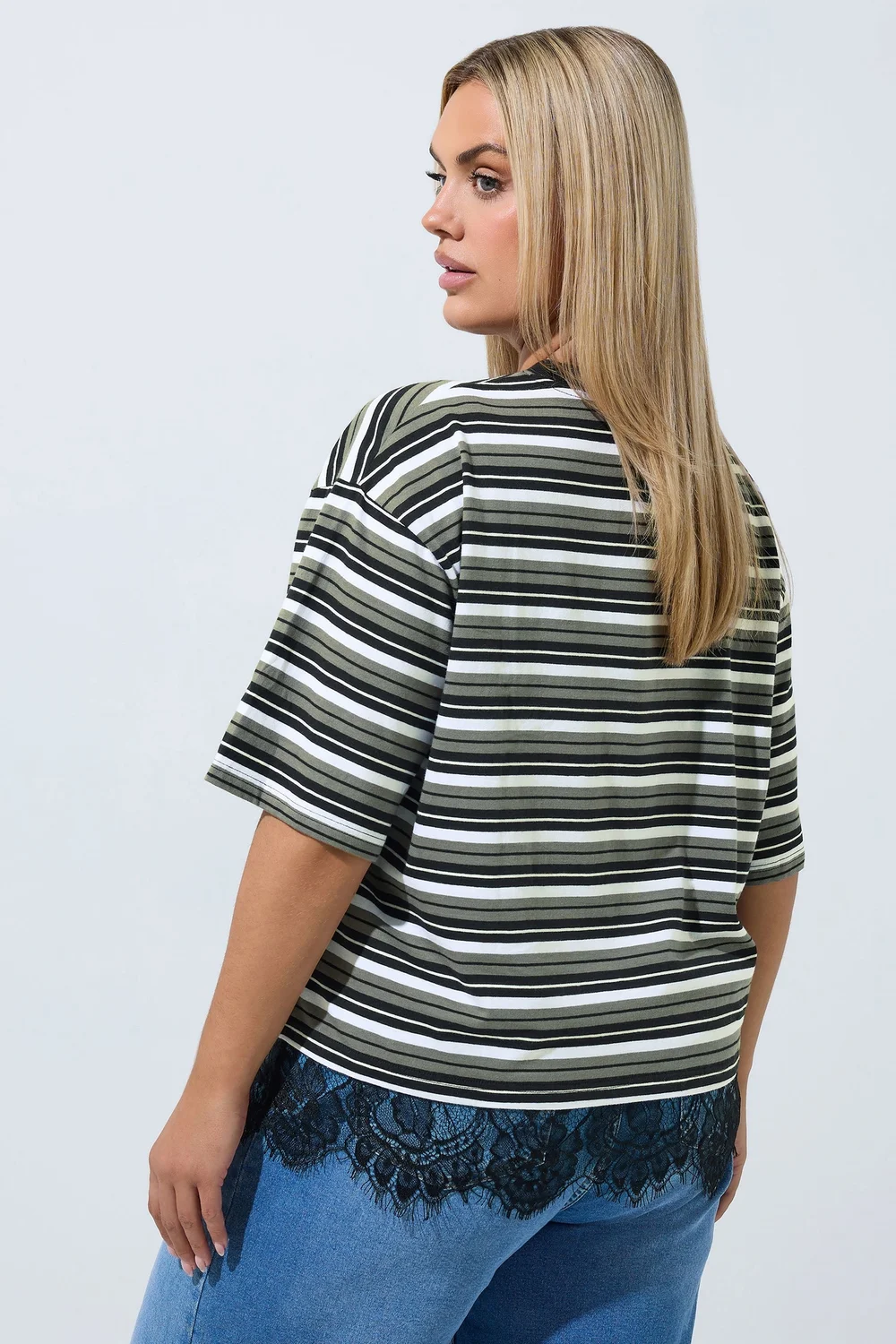 Yours Limited Collection Curve Black Stripe Lace T-Shirt - 16 Image 3