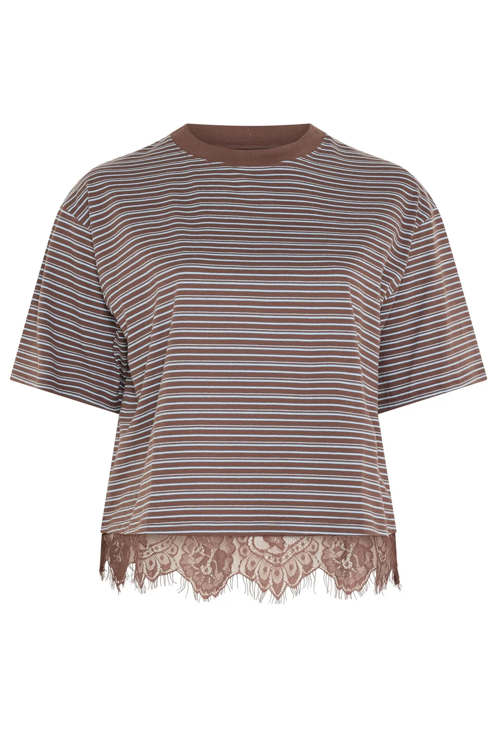 Yours Limited Collection Curve Chocolate Brown Stripe Lace Hem T-Shirt - 22-24 Image 5