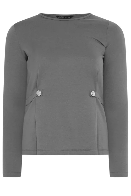 Yours Limited Collection Curve Grey Button Waist Detail Top - 22-24 Image 5
