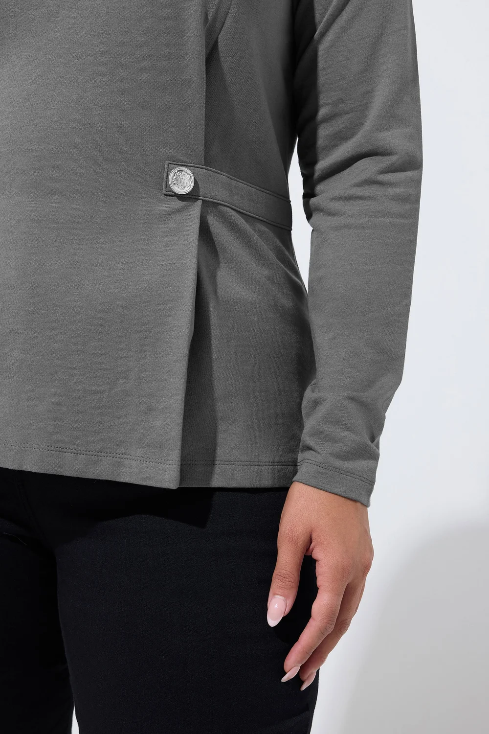 Yours Limited Collection Curve Grey Button Waist Detail Top - 22-24 Image 4