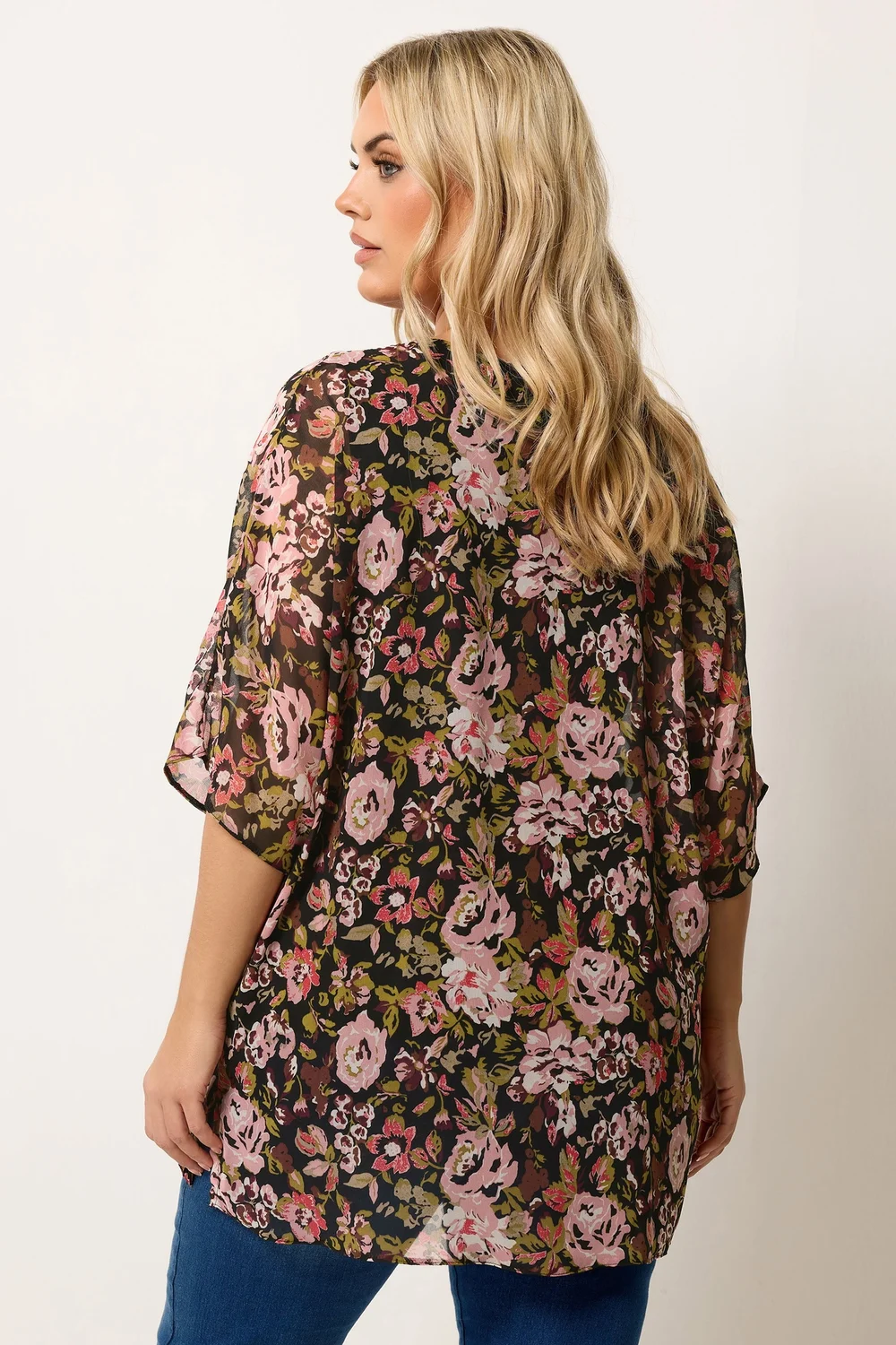 Yours Curve Black Floral Print Keyhole Detail Top - 26-28 Image 4