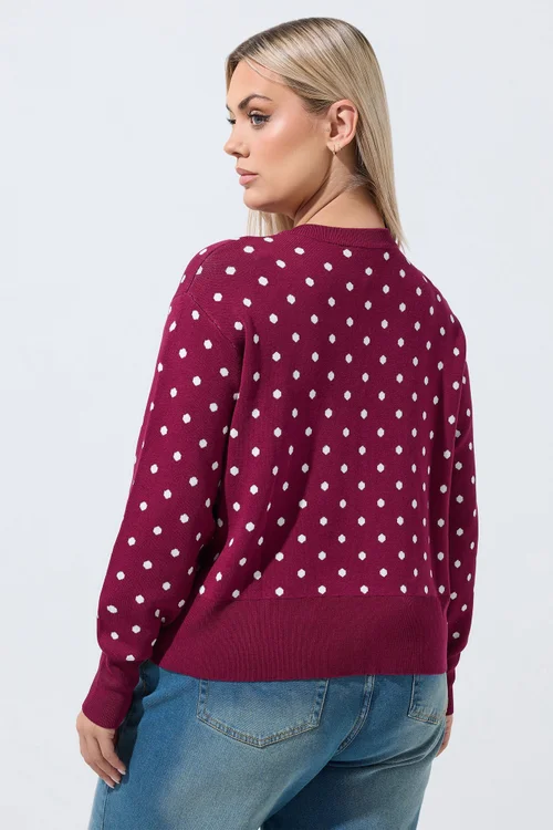 Yours Limited Curve Burgundy Red Polka Dot Cardigan - 14-16 Image 4