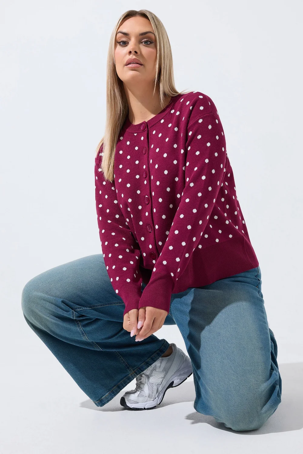 Yours Limited Curve Burgundy Red Polka Dot Cardigan - 14-16 Image 1