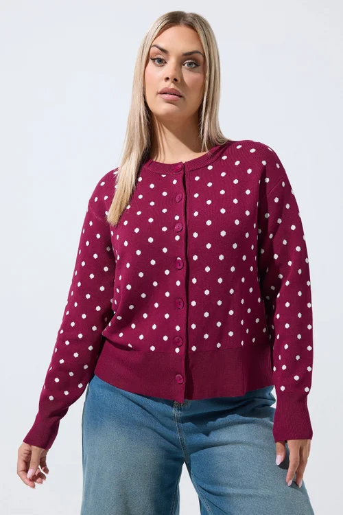 Yours Limited Curve Burgundy Red Polka Dot Cardigan - 14-16 Image 2