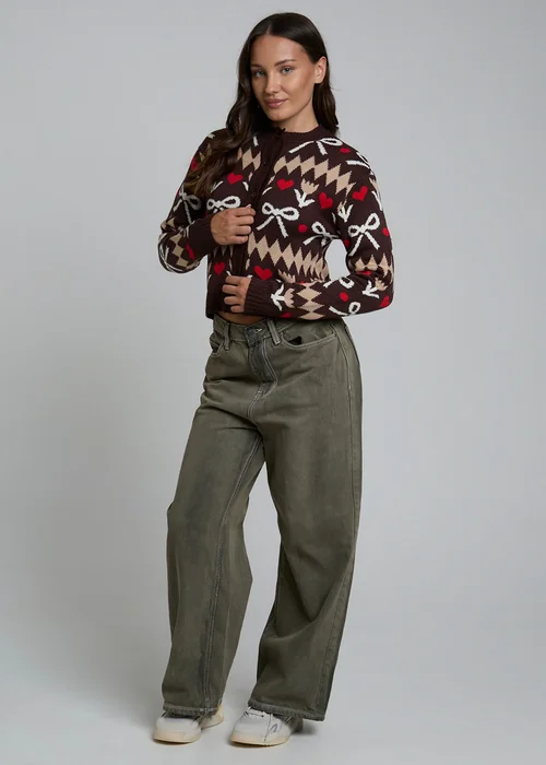 Wednesdays Girl Brown Bow Knit Long Sleeve Button Cardigan - L Image 5