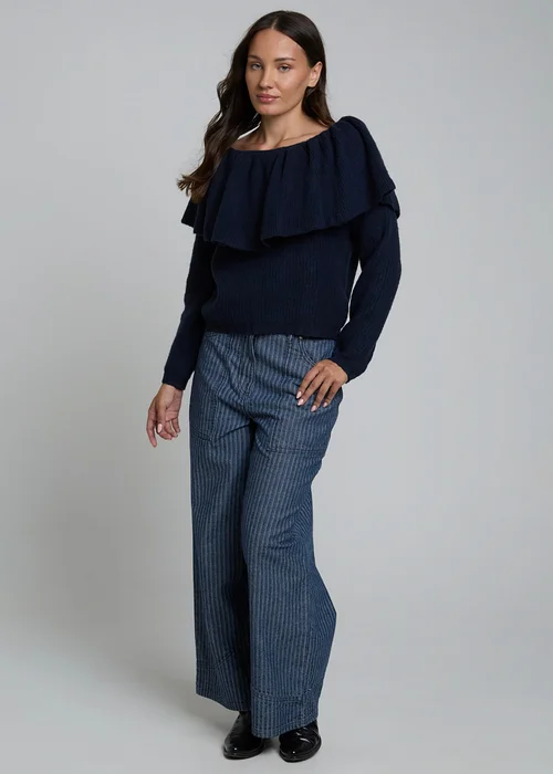 Wednesdays Girl Navy Off-the-Shoulder Ruffle Long Sleeve Jumper - M Image 5