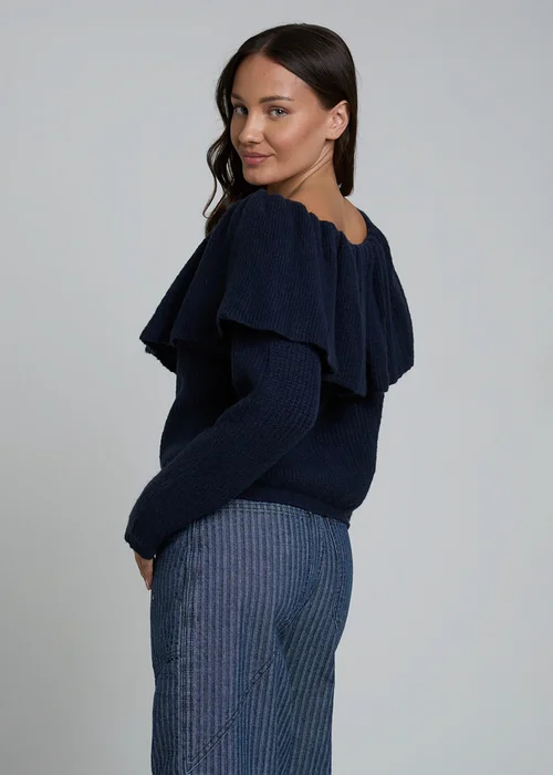Wednesdays Girl Navy Off-the-Shoulder Ruffle Long Sleeve Jumper - M Image 2