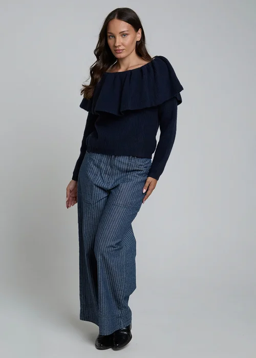 Wednesdays Girl Navy Off-the-Shoulder Ruffle Long Sleeve Jumper - M Image 4