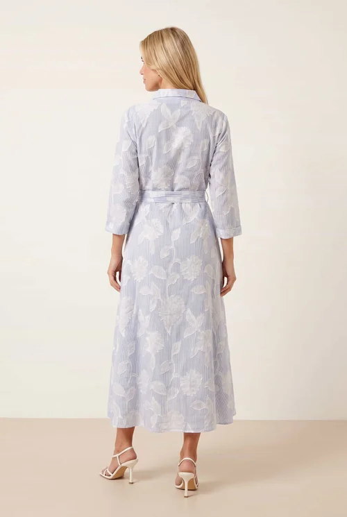 Style Cheat Blue Burnout Shirt Dress 3/4 Sleeve Maxi - 12 Image 2