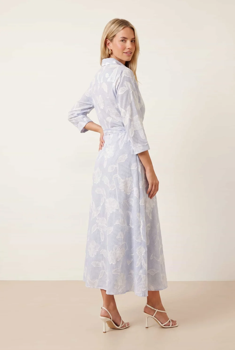 Style Cheat Blue Burnout Shirt Dress 3/4 Sleeve Maxi - 12 Image 3