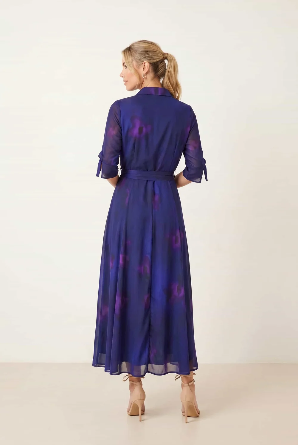 Style Cheat Blue Daphne Dress Abstract Print Midi With Gold Buckle Belt - 16 Image 2