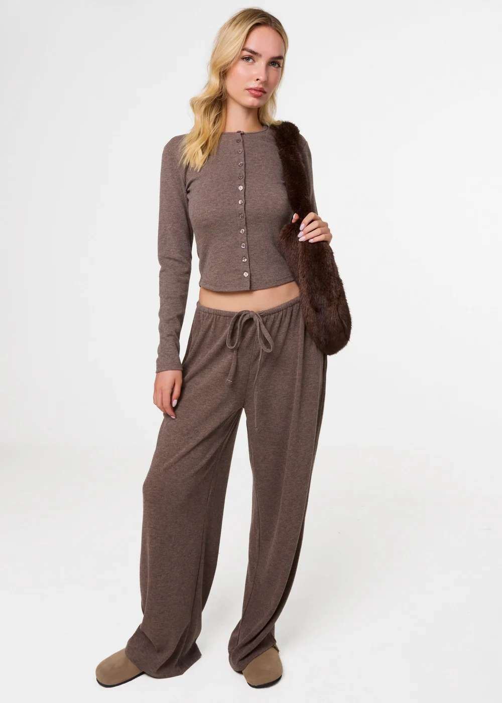 Pink Vanilla Beige Ribbed Button Up Cardigan - M Image 2
