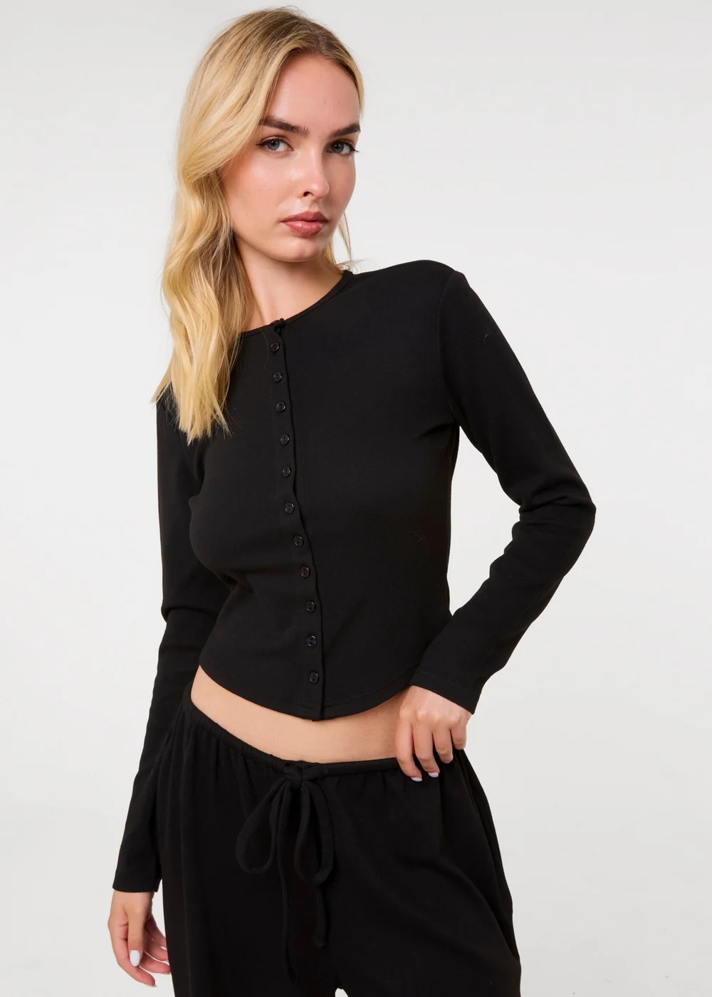 Pink Vanilla Black Ribbed Button Up Cardigan - M Image 2